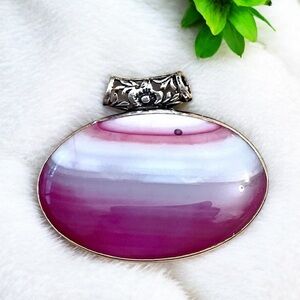 Pink Botswana Agate Silver Pendant
